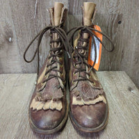 Western Roper Paddock Boots, laces *gc, creases, dirt, scuffs, curled fringe, v,.rubbed heels, older
