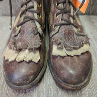 Western Roper Paddock Boots, laces *gc, creases, dirt, scuffs, curled fringe, v,.rubbed heels, older
