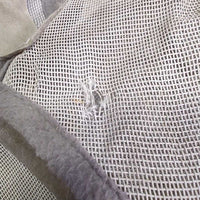 Hard Mesh Fly Mask, Nose *gc/fair, clean, dirty?residue, stains, edges: rubs & thin, clumpy, hairy, holes, unstitched, hairy
