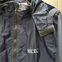 Light Mesh Lined Jacket, hood, zipper "High Country Equestrian Center" *gc, hairy, older, faded?, hairy velcro, clean
