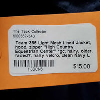 Light Mesh Lined Jacket, hood, zipper "High Country Equestrian Center" *gc, hairy, older, faded?, hairy velcro, clean
