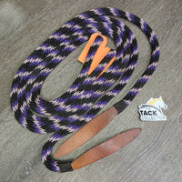Round Nylon Rope Split Rein, Leather Flapper end *xc/vgc, clean, mnr snags & rubs
