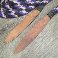 Round Nylon Rope Split Rein, Leather Flapper end *xc/vgc, clean, mnr snags & rubs
