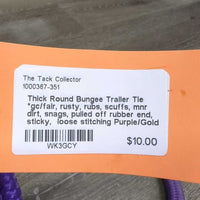 Thick Round Bungee Trailer Tie *gc/fair, rusty, rubs, scuffs, mnr dirt, snags, pulled off rubber end, sticky, loose stitching
