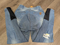 Sticky Full Seat Denim Breeches *gc, clean, mnr hair, seat rubs & faded
