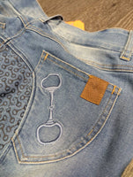 Sticky Full Seat Denim Breeches *gc, clean, mnr hair, seat rubs & faded
