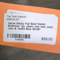 Sticky Full Seat Denim Breeches *gc, clean, mnr hair, seat rubs & faded
