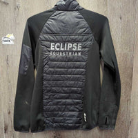 Light Quilt & Fleece Jacket, Zipper "Eclipse" *gc/fair, hairy, rubs, dirty, pills, stains, frayed cuffs
