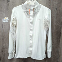 LS Show Shirt, attached snap collar, Snaps, Lacey *gc, clean, pit, crinkled, mnr snags
