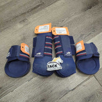 Open Front & Hind Boots, velcro *gc, clean, faded, pilly edges, scrapes & rubs, older
