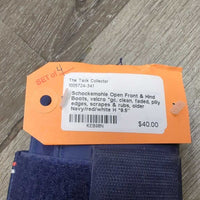 Open Front & Hind Boots, velcro *gc, clean, faded, pilly edges, scrapes & rubs, older
