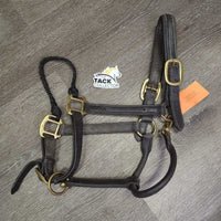 Rsd/Padded Leather Halter, Braided Rope Noseband, snap, adj *gc/fair, dirt, nameplate holes, rubs, creases

