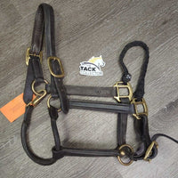 Rsd/Padded Leather Halter, Braided Rope Noseband, snap, adj *gc/fair, dirt, nameplate holes, rubs, creases
