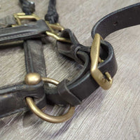 Rsd/Padded Leather Halter, Braided Rope Noseband, snap, adj *gc/fair, dirt, nameplate holes, rubs, creases
