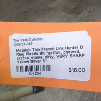 Thin French Link Hunter D Ring Plastic Bit *gc/fair, chewed, cracks, stains, dirty, VERY SHARP
