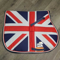 "Union Jack" Thick Jumper Saddle Pad, x2 piping, tabs *vgc, clean, stained, mnr hair, curled edges
