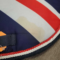 "Union Jack" Thick Jumper Saddle Pad, x2 piping, tabs *vgc, clean, stained, mnr hair, curled edges

