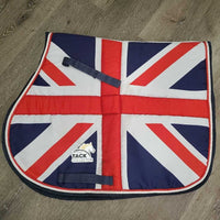 "Union Jack" Thick Jumper Saddle Pad, x2 piping, tabs *vgc, clean, stained, mnr hair, curled edges
