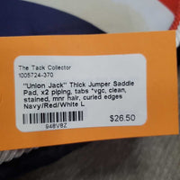 "Union Jack" Thick Jumper Saddle Pad, x2 piping, tabs *vgc, clean, stained, mnr hair, curled edges
