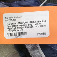 Med Quilt Stable Blanket *gc, clean, repairs, pilly, hair, 0 legs/tail, snags, threads, mnr tears
