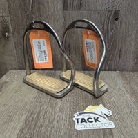 Foot Free - Hvy Fine Curved Safety Stirrup Irons, grips *vgc/gc, mnr dirt, scratches, stains & rust
