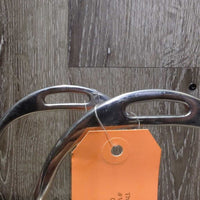 Foot Free - Hvy Fine Curved Safety Stirrup Irons, grips *vgc/gc, mnr dirt, scratches, stains & rust
