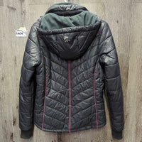 Fleece Lined Quilt Puffer Jacket, detach hood *vgc, mnr pills, hair
