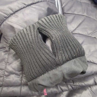 Quilt Jacket, Fleece Lined, Snap Hood *gc, faded, clumpy, dirty pockets, cuffs: rubs, stains & pilly
