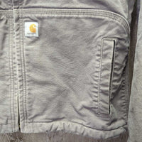 Sherpa Lined Duck Canvas Jacket, snap detach hood *vgc, clean, mnr faded/rubs, threads, clumpy, pills
