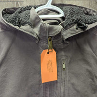 Sherpa Lined Duck Canvas Jacket, snap detach hood *vgc, clean, mnr faded/rubs, threads, clumpy, pills
