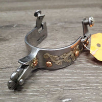 #PCSP-500 Floral Copper Dot Western Rowel Spurs *vgc, mnr dirt?stain, residue
