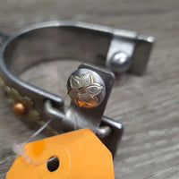 #PCSP-500 Floral Copper Dot Western Rowel Spurs *vgc, mnr dirt?stain, residue
