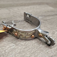 #PCSP-500 Floral Copper Dot Western Rowel Spurs *vgc, mnr dirt?stain, residue
