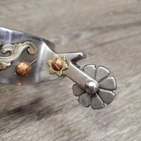 #PCSP-500 Floral Copper Dot Western Rowel Spurs *vgc, mnr dirt?stain, residue
