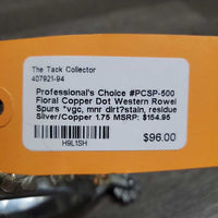 #PCSP-500 Floral Copper Dot Western Rowel Spurs *vgc, mnr dirt?stain, residue
