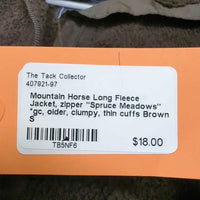 Long Fleece Jacket, zipper "Spruce Meadows" *gc, older, clumpy, thin cuffs
