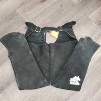 Pr Suede Full Chaps, Plastic Zipper *gc, rubs, faded, dirt, stiff, cut off fringe

