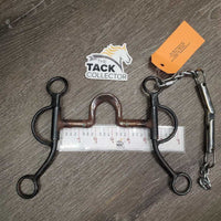 SS High Port Spoon Western Curb Bit, Reinsman Double Jointed Metal Curb - Chin Strap *gc, v.rusty, scrapes
