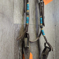 Leather & Rawhide Headstall, Quick Change, Split Reins *vgc, mnr dirt, edge scrapes, slice, rubs
