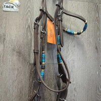Leather & Rawhide Headstall, Quick Change, Split Reins *vgc, mnr dirt, edge scrapes, slice, rubs

