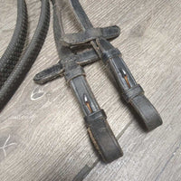Soft Rubber Reins, Leather Stoppers *gc, rubs, dirt, faded, v.scraped edges & back , pulled stitching
