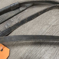 Soft Rubber Reins, Leather Stoppers *gc, rubs, dirt, faded, v.scraped edges & back , pulled stitching
