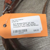 Soft Braided Reins *gc, older, clean & mnr dirt, rubs, scrapes, v.creased, loose hooks
