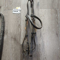 Rsd Bridle *N0 Noseband, gc/fair, v.dry, stiff, scrapes, twisted, crackles, stretched keepers
