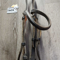 Rsd Bridle *N0 Noseband, gc/fair, v.dry, stiff, scrapes, twisted, crackles, stretched keepers
