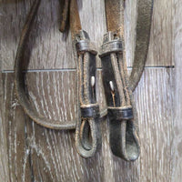 Rsd Bridle *N0 Noseband, gc/fair, v.dry, stiff, scrapes, twisted, crackles, stretched keepers
