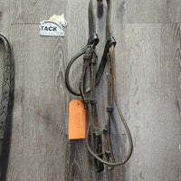 Rsd Bridle *N0 Noseband, gc/fair, v.dry, stiff, scrapes, twisted, crackles, stretched keepers
