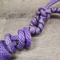 Thick Stiff Nylon Rope Halter, attached Lead Rope, wrapped nose *gc, dirty, stains, rubs, frays
