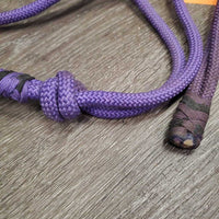 Thick Stiff Nylon Rope Halter, attached Lead Rope, wrapped nose *gc, dirty, stains, rubs, frays

