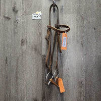 Leather Headstall, 5" Copper D Ring Bit *gc/fair, dirt, dry, older, creases, scrapes, dents, creases
